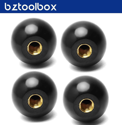 Five Pack 3/8-16 Threaded Ball Knobs For Lawn Mowers 1-3/8 Inch Diameter Bakelite Thermoset Handle Black, front view display.