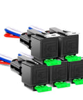 Front view of Five Pack 30A Fused Relay Switch Kit For 12V Systems with 4 Pin SPST Relays and interlocking mounting design.