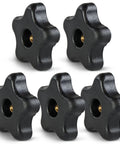 Five Sixteenth Inch Internal Threaded Clamping Knobs for T Track Jigs and Fixtures Plastic Five Pack shown with brass inserts