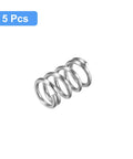Five Pack Stainless Steel Compression Spring Set, 12mm Outer Diameter, 1.6mm Wire, 20mm Free Length, 304 Stainless Steel, Silver Tone, Even Spacing.