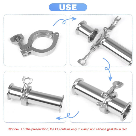 Five Piece Heavy Duty Single Pin Tri Clamp Ferrules Set 2 Inch Sanitary Stainless Steel 304 With Silicone Gaskets For 64mm Tube OD Fittings usage example