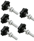 Five Piece M8x40mm Star Hand Knob Replacement Set for machine tools and umbrella bases with plastic head and galvanized steel thread.