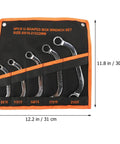 Five Piece Steel Box Wrench Set With 12 Point Metal Socket Spanners For Automotive And Home Repair in a black and orange pouch
