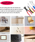 Five piece upholstery staple remover and nail puller kit with various application images showing tools and usage.