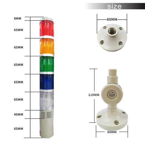Five Stack LED Signal Tower Light With 85dB Buzzer And 180 Degree Rotatable Base For CNC And Factory Automation, YJINGRUI