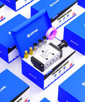 Five Way Two Position Hand Lever Pneumatic Valve With Spring Reset Center Return One Quarter Inch NPT Manual Push Pull Control Air Line Valve For Industrial Pneumatics Works At 25 To 116 Psi in a blue box