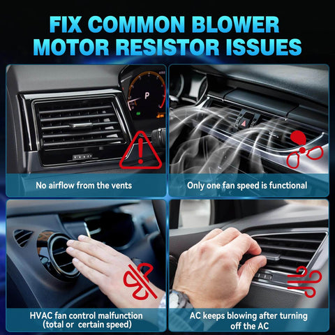 Image showing issues fixed by HVAC Blower Motor Resistor Replacement for Kia and Hyundai, including airflow problems.