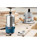 Fixed Base Router 2.25 HP 12 Amp Variable Speed 8000 to 25000 RPM for precise edge work displayed on a workbench.