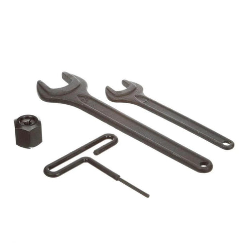 Wrench and tool set compatible with Bosch Fixed Base Router 2.25 HP 12 Amp Variable Speed 8000 to 25000 RPM for precise adjustments.