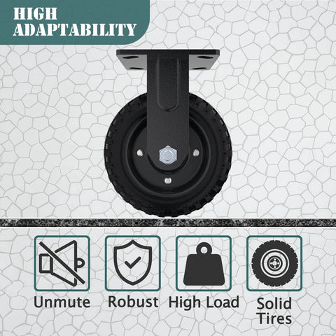 ✝️ Fixed heavy duty caster wheel, 6 inch*2, 800lb capacity, black rim, solid rubber, cast iron, outdoor, flat free