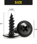 Close-up of FIXLINK Black Phillips Truss Head Wood Screws 8 By Half Inch Self Tapping 160 PC Pack, showing dimensions and design.