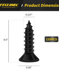 Size dimensions of Fixlink Wood Screws Size 6 Half Inch Flat Head Phillips Self Tapping Carbon Steel Black 135 Pack For Indoor Furniture