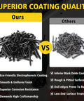Comparison of Fixlink Wood Screws Size 6 Half Inch Flat Head Phillips Self Tapping Carbon Steel Black 135 Pack and competitor screws highlighting coating quality.