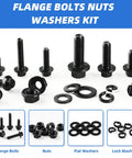 280Pcs Metric Flange Bolt Assortment, M6x1.0, M8x1.25, M10x1.5, black zinc galvanized hex bolts nuts washers kit display