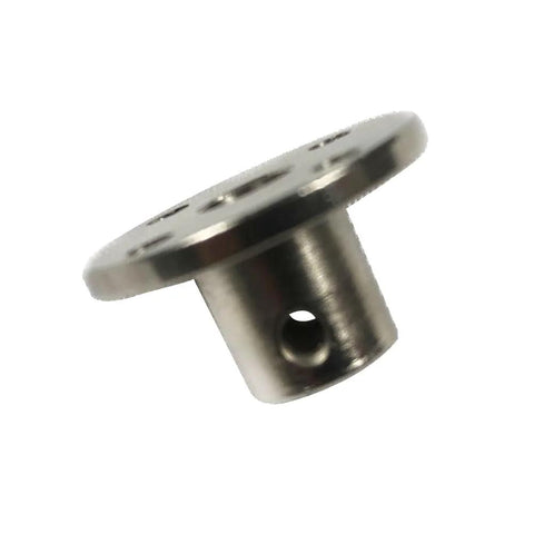 Image of a single metal flange from the 2 Pack 6mm Flange Couplings With M3 Screws And Wrench For DIY Shaft Assembly Ideal For RC Models And Robotics Projects.