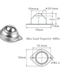 Diagram and photo of Surface Ball Bearing Rollers Ball Transfer Units with 1 Inch Main Ball Flange Mounted Design for Conveyors 66 lb Load.