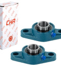Flange Mounted Pillow Block Bearings UCFL205-16 Chrome Steel With 1 Inch Bore Pack Of 2, shown in blue cast iron housing, with box