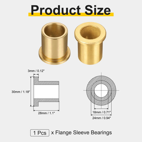 Flange Sleeve Bearing 18mm Bore 24mm OD 28mm Length Self Lubricating Sintered Bronze Bushing With 30mm Flange Diameter And 3mm Flange Thickness