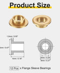 Diagram of 12 Pack Flange Sleeve Bearings 6mm Bore, 8mm Outer Diameter, 4mm Length, 12mm Flange Diameter, self lubricating sintered bronze.