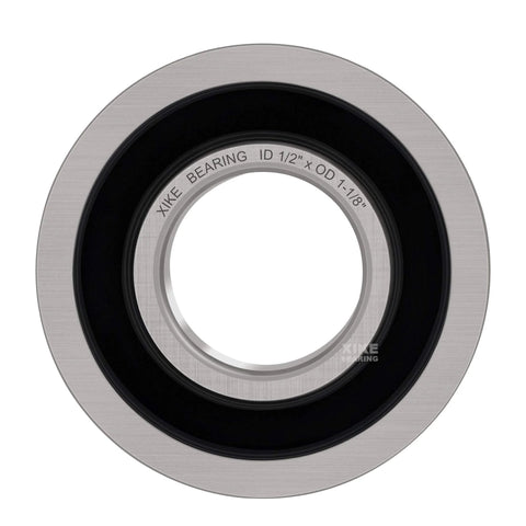Flanged Ball Bearing Set For One Half Inch Shaft And One And One Eighth Inch Hub, 10 Pack Chrome Steel Bearings With Seal, front view