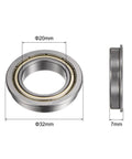 F6804ZZ Flanged Ball Bearing With Double Shielding 20x32x7mm Chrome Steel ABEC1 bearings, front and side view, dimensions labeled