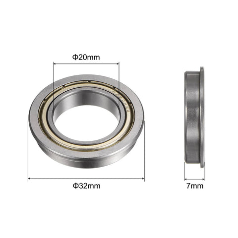 F6804ZZ Flanged Ball Bearing With Double Shielding 20x32x7mm Chrome Steel ABEC1 bearings, front and side view, dimensions labeled