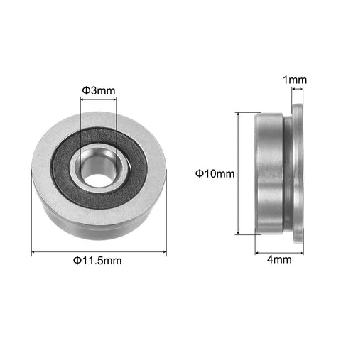Flanged Ball Bearing 3x10x4mm F623 2RS Double Sealed Chrome Steel with dimensions for machinery and RC applications