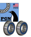 2 Pack Flanged Ball Bearing Five Eighths Inch By One And Three Eighths Inch Chrome Steel With Rubber Seals displayed with packaging