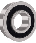 Close-up of XiKe flanged ball bearing, 5/8 in ID x 1-3/8 in OD x 1/2 in wide, silver with black seal