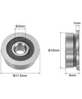 Flanged Ball Bearing F6232RS 3x10x4mm Double Sealed Chrome Steel ABEC1 Bearings with 11.5mm Flange Dia, front and side view.