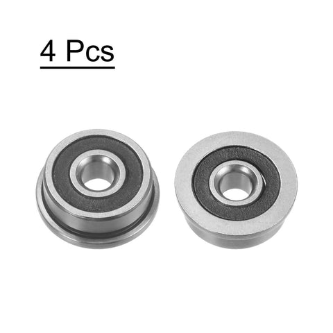 Flanged Ball Bearing F6232RS 3x10x4mm Double Sealed Chrome Steel ABEC1 Bearings, 4 Piece Pack, close-up with rubber seals