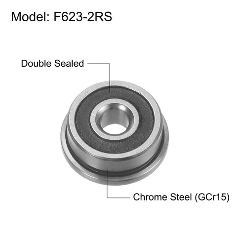 Flanged Ball Bearing F6232RS 3x10x4mm Double Sealed Chrome Steel with rubber seals, GCr15 race, 11.5mm flange diameter.