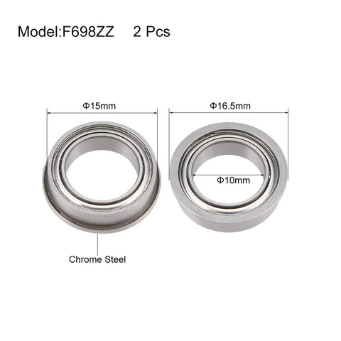 Flanged Ball Bearing 10x15x4mm Shielded Chrome Steel F6700ZZ ABEC1 With 16.5mm Flange Diameter Dual Shield Bearings 2 Pieces