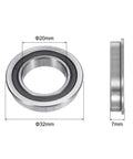 Flanged Ball Bearing F6804-2RS 20x32x7mm Double Sealed Chrome Steel Bearing With Flange For Rugged Projects, side view dimensions