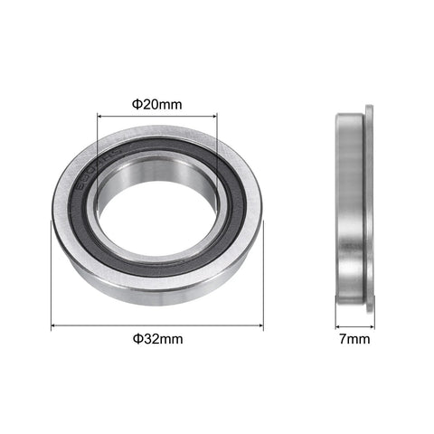 Flanged Ball Bearing F6804-2RS 20x32x7mm Double Sealed Chrome Steel Bearing With Flange For Rugged Projects, side view dimensions