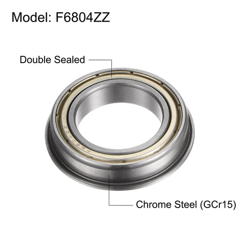 F6804ZZ Flanged Ball Bearing With Double Shielding 20x32x7mm Chrome Steel ABEC1 Bearings close-up, showing material and sealing