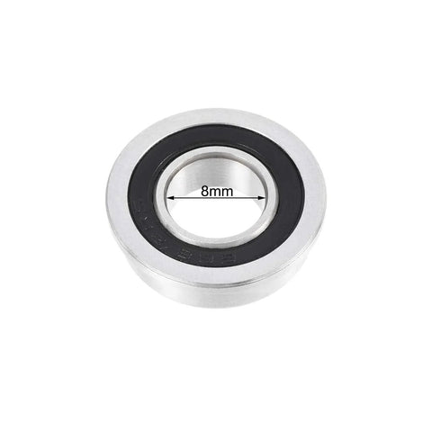 Flanged Ball Bearing 8x16x5mm F688-2RS Double Sealed Chrome Steel ABEC 3 close-up, showing 8mm inner diameter measurement and seal.