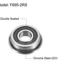 Flanged Ball Bearing F695-2RS 5x13x4mm Double Sealed Chrome Steel ABEC1 Precision Bearings