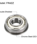 Single Flanged Ball Bearing FR4ZZ, double shielded chrome steel, showing model details, ideal for CNC and robotics use.