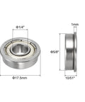 Flanged Ball Bearing 1 Quarter By 5 Eighth By 0.196 Inch Double Shielded Chrome Steel FR4ZZ, side and front view with dimensions