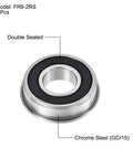 Flanged Ball Bearing FR8-2RS 1/2 x 1-1/8 x 5/16 In Double Sealed Chrome Steel ABEC-3 Bearing showing seals and material.