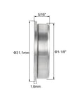 Side view of Flanged Ball Bearing FR8-2RS 1/2 x 1-1/8 x 5/16 In Double Sealed Chrome Steel ABEC-3 with dimensions shown