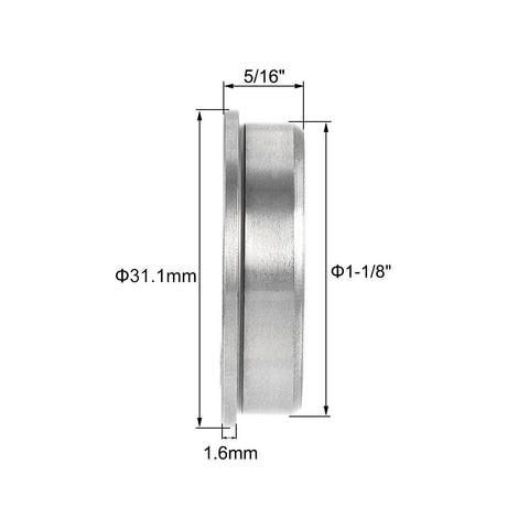 Side view of Flanged Ball Bearing FR8-2RS 1/2 x 1-1/8 x 5/16 In Double Sealed Chrome Steel ABEC-3 with dimensions shown