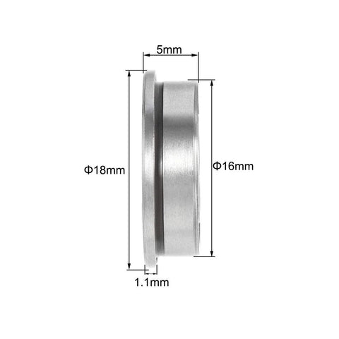 Side view of Flanged Ball Bearing 8x16x5mm F688-2RS Double Sealed Chrome Steel ABEC 3 with 18mm flange diameter, showing dimensions.