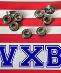 10-Pack Flanged Shielded Bearings 6x12x4 Miniature displayed on a striped background with VXB logo.