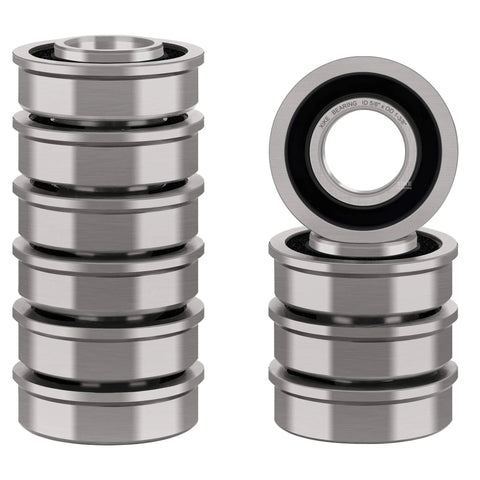 10 Pack Flanged Ball Bearings 5/8 x 1-3/8 x 1/2 Inch for Lawn Mowers, Wheelbarrows, Carts, Hand Trucks, Chrome Steel