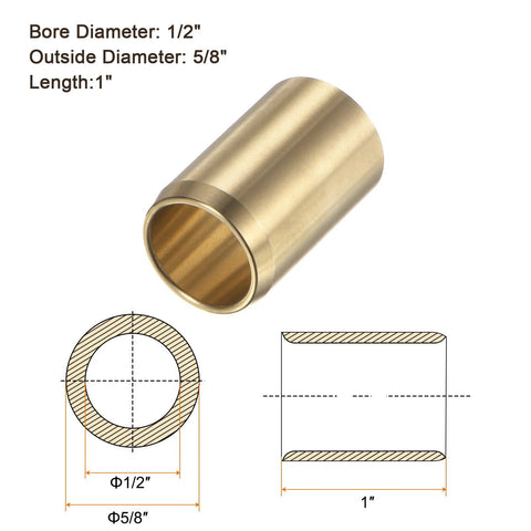 Flanged Sleeve Bearing One Half Inch By Five Eighths Inch By One Inch Brass Alloy Oilless Bushing with dimensions and diagrams