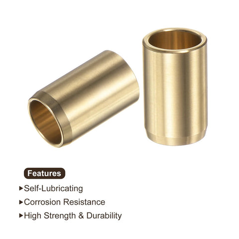Flanged Sleeve Bearing One Half Inch By Five Eighths Inch By One Inch Brass Alloy Oilless Bushing for Equipment and Machinery, gold finish, two pack.