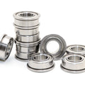 Flanged Deep Groove Ball Bearing 10x19x7mm Shielded 1 Row Set of 10 displayed on white background, ideal for radial and axial load support