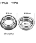 Flanged Ball Bearing MF148ZZ 8x14x4mm Double Shield Chrome Steel ABEC1, showing dimensions and pack of 10 features for RC cars, drones.